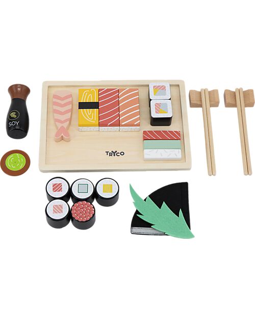 Tryco Baby Wooden Sushi Set - 23 Pieces - Non-toxic Water Paints - 18+ m Wooden Food