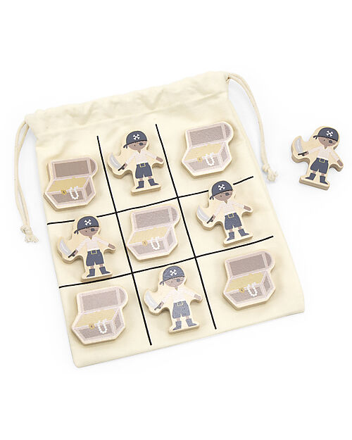 Tryco Baby Wooden Tic-Tac-Toe Game - Pirate - Perfect to Take on the Go - 3+ Years Wooden Stacking Toys