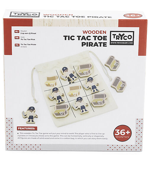 Tryco Baby Wooden Tic-Tac-Toe Game - Pirate - Perfect to Take on the Go - 3+ Years Wooden Stacking Toys