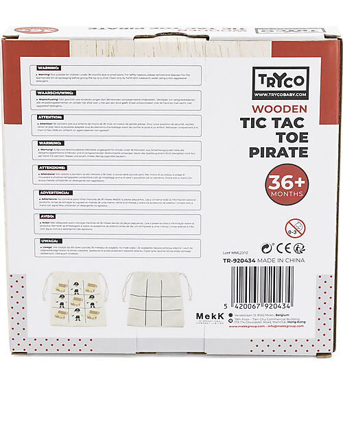 Tryco Baby Wooden Tic-Tac-Toe Game - Pirate - Perfect to Take on the Go - 3+ Years Wooden Stacking Toys