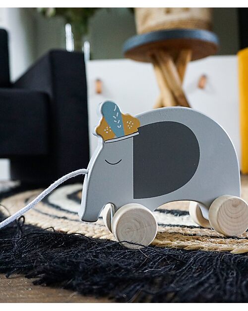 Tryco Baby Wooden Tow Toy - Elephant - Encourages Movement - 10+ m Pull Toys