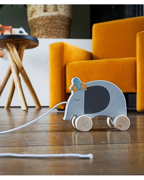 Tryco Baby Wooden Tow Toy - Elephant - Encourages Movement - 10+ m Pull Toys