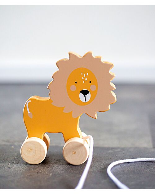 Tryco Baby Wooden Tow Toy - Lion - Encourages Movement - 10+ m Pull Toys