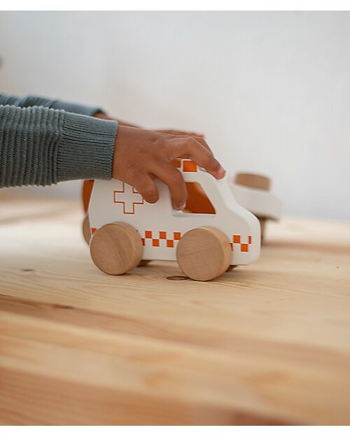Tryco Baby Wooden Toy Ambulance - White/Red - 18+ m Wooden Toy Cars, Trains & Trucks