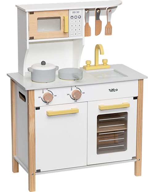 Tryco Baby Wooden Toy Kitchen - White/Gold - Non-toxic Water Paints - 3+ Years Toy Kitchens
