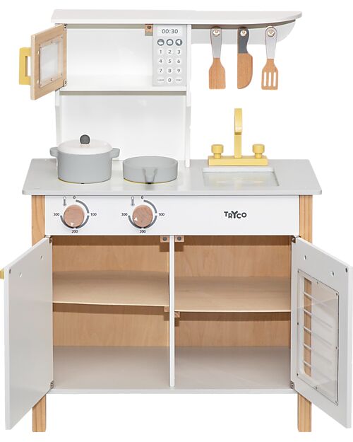 Tryco Baby Wooden Toy Kitchen - White/Gold - Non-toxic Water Paints - 3+ Years Toy Kitchens