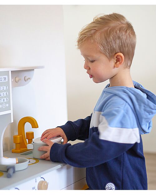 Tryco Baby Wooden Toy Kitchen - White/Gold - Non-toxic Water Paints - 3+ Years Toy Kitchens