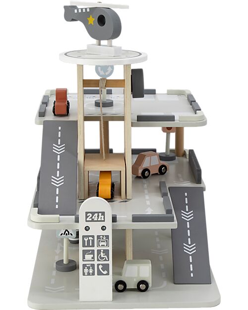 Tryco Baby Wooden Toy Parking - Includes 1 Helicopter, 4 Toy Cars and 4 Signs - 3+ Years Wooden Toy Cars, Trains & Trucks