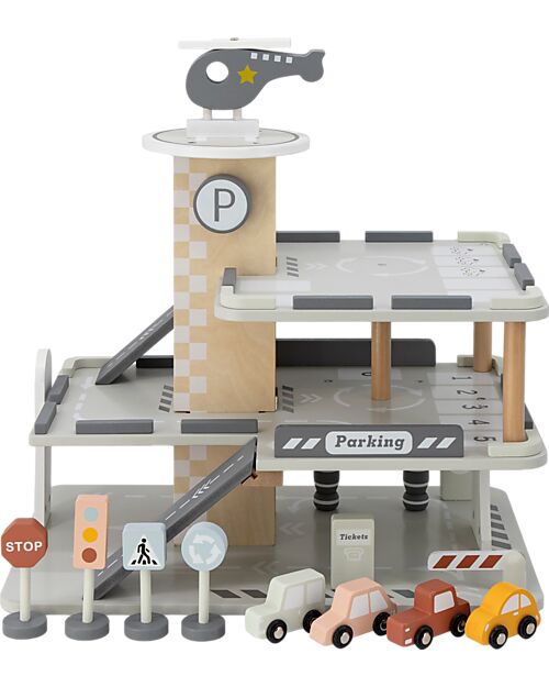 Tryco Baby Wooden Toy Parking - Includes 1 Helicopter, 4 Toy Cars and 4 Signs - 3+ Years Wooden Toy Cars, Trains & Trucks