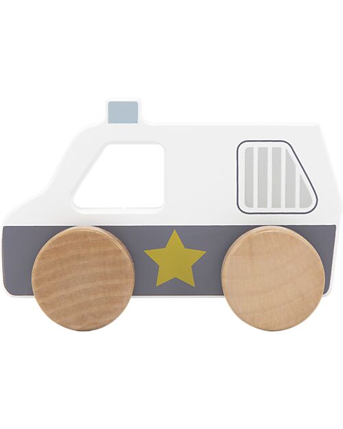Tryco Baby Wooden Toy Police Car - White/Blue - 18+ m Wooden Toy Cars, Trains & Trucks