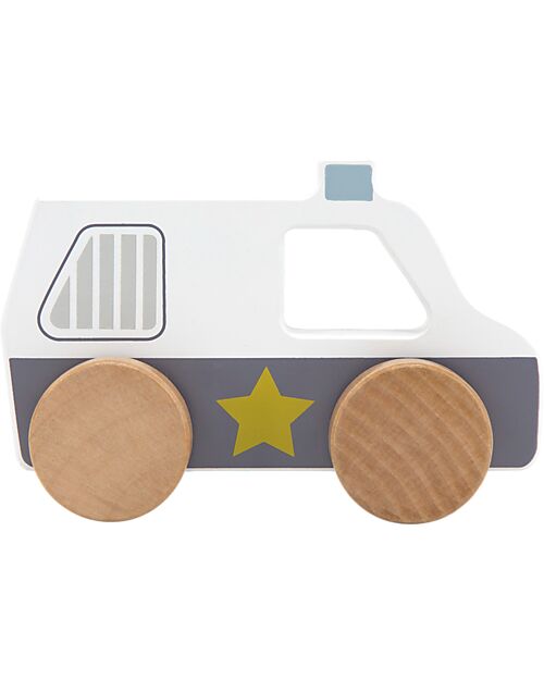 Tryco Baby Wooden Toy Police Car - White/Blue - 18+ m Wooden Toy Cars, Trains & Trucks