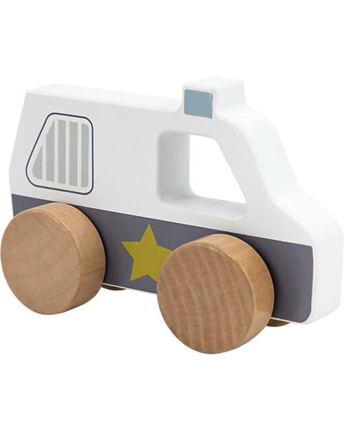 Tryco Baby Wooden Toy Police Car - White/Blue - 18+ m Wooden Toy Cars, Trains & Trucks
