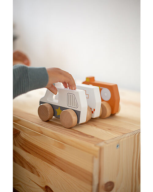 Tryco Baby Wooden Toy Police Car - White/Blue - 18+ m Wooden Toy Cars, Trains & Trucks