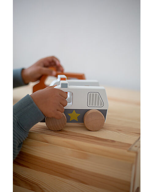 Tryco Baby Wooden Toy Police Car - White/Blue - 18+ m Wooden Toy Cars, Trains & Trucks