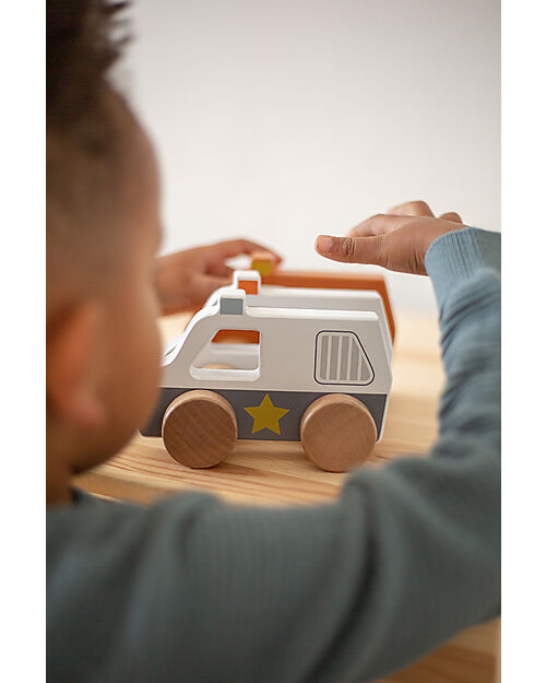 Tryco Baby Wooden Toy Police Car - White/Blue - 18+ m Wooden Toy Cars, Trains & Trucks