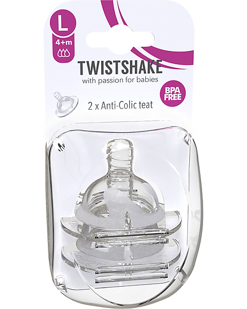 Twistshake 2 Anti-Colic Silicone Teats for Twistshake Baby Bottle, L 4+m - BPA free Baby Bottles