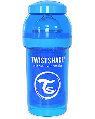Twistshake Anti-Colic Baby Bottle 180 ml Teat S, Blu Cookiecrumb - Includes formula container and mixing net. BPA, BPS and BPF-free! Anti-Colic Baby Bottles