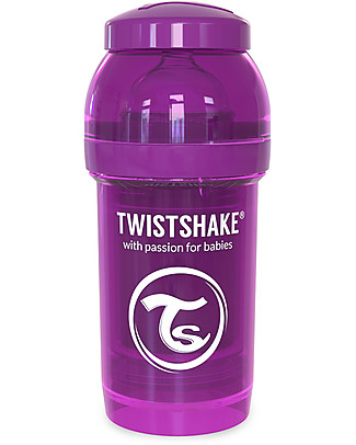 Twistshake Anti-Colic Baby Bottle 180 ml Teat S, Purple Bestie - Includes formula container and mixing net. BPA, BPS and BPF-free! Anti-Colic Baby Bottles