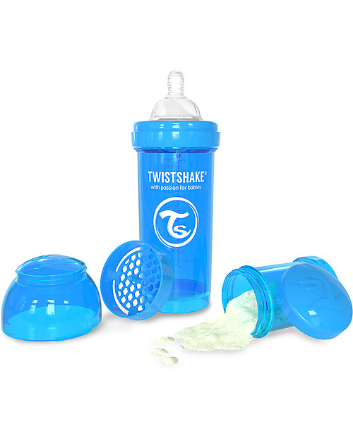 Twistshake Anti-Colic Baby Bottle 260 ml Teat M, Blue Cookiecrumb - Includes formula container and mixing net. BPA, BPS and BPF-free! Baby Bottles