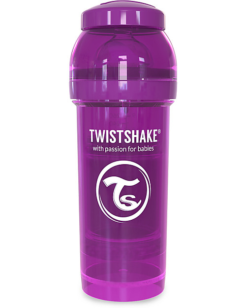 Twistshake Anti-Colic Baby Bottle 260 ml Teat M, Purple Bestie - Includes formula container and mixing net. BPA, BPS and BPF-free! Baby Bottles