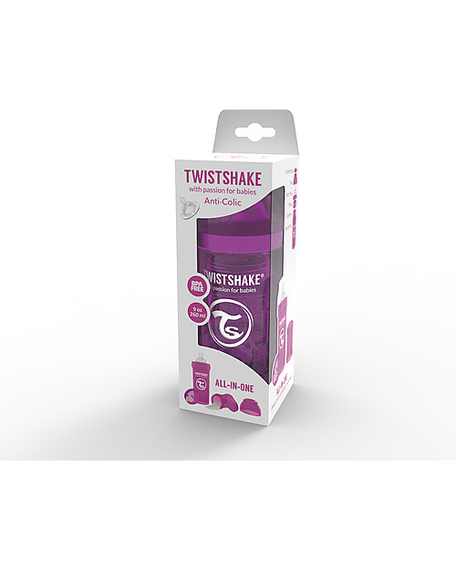 Twistshake Anti-Colic Baby Bottle 260 ml Teat M, Purple Bestie - Includes formula container and mixing net. BPA, BPS and BPF-free! Baby Bottles