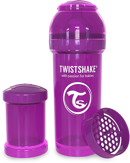 Twistshake Anti-Colic Baby Bottle 260 ml Teat M, Purple Bestie - Includes formula container and mixing net. BPA, BPS and BPF-free! Baby Bottles