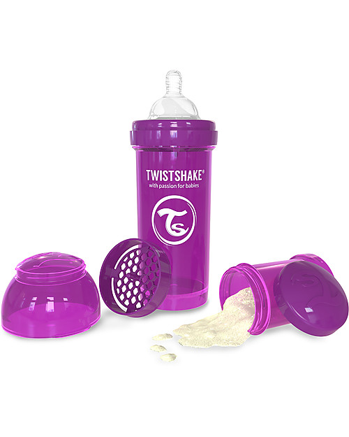 Twistshake Anti-Colic Baby Bottle 260 ml Teat M, Purple Bestie - Includes formula container and mixing net. BPA, BPS and BPF-free! Baby Bottles