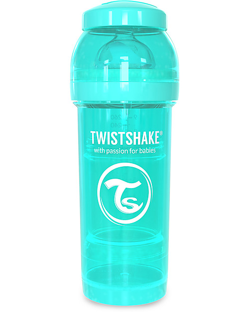Twistshake Anti-Colic Baby Bottle 260 ml Teat M, Turquoise Sleepyhead - Includes formula container and mixing net. BPA, BPS and BPF-free! Baby Bottles