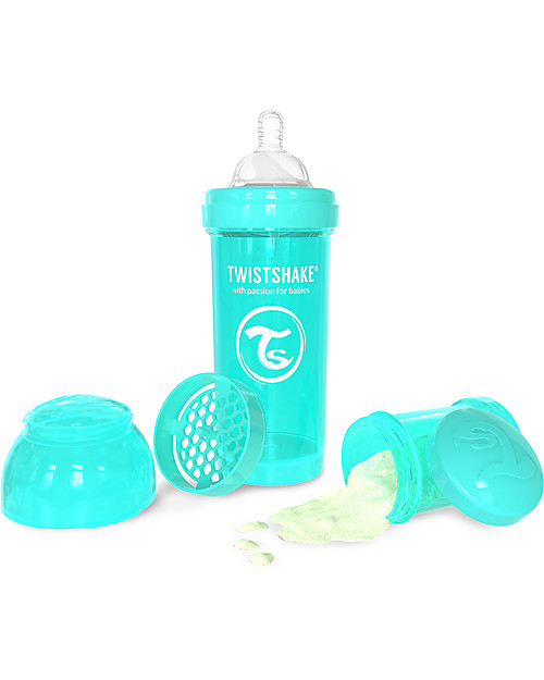 Twistshake Anti-Colic Baby Bottle 260 ml Teat M, Turquoise Sleepyhead - Includes formula container and mixing net. BPA, BPS and BPF-free! Baby Bottles