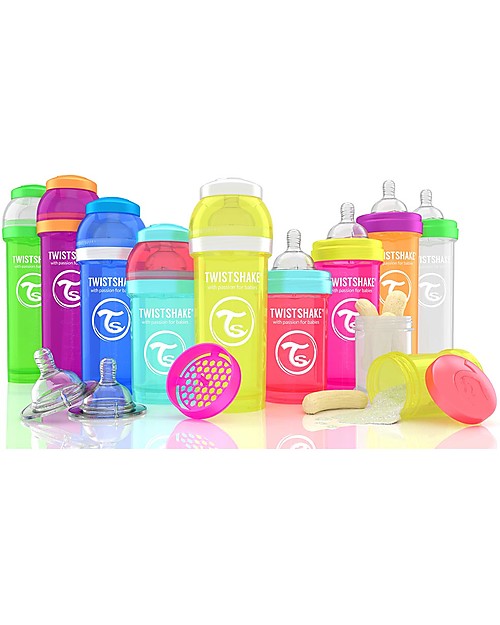 Twistshake Anti-Colic Baby Bottle 260 ml Teat M, Turquoise Sleepyhead - Includes formula container and mixing net. BPA, BPS and BPF-free! Baby Bottles