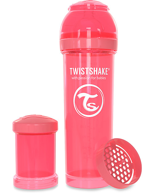 Twistshake Anti-Colic Baby Bottle 330 ml Teat L, Peach Dreamcatcher - Includes formula container and mixing net. BPA, BPS and BPF-free! Baby Bottles