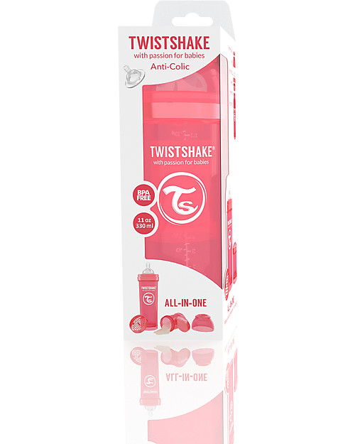 Twistshake Anti-Colic Baby Bottle 330 ml Teat L, Peach Dreamcatcher - Includes formula container and mixing net. BPA, BPS and BPF-free! Baby Bottles