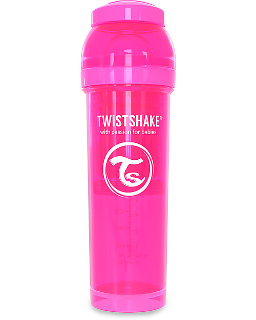Twistshake Anti-Colic Baby Bottle 330 ml Teat L, Pink - Includes formula container and mixing net. BPA, BPS and BPF-free! Baby Bottles