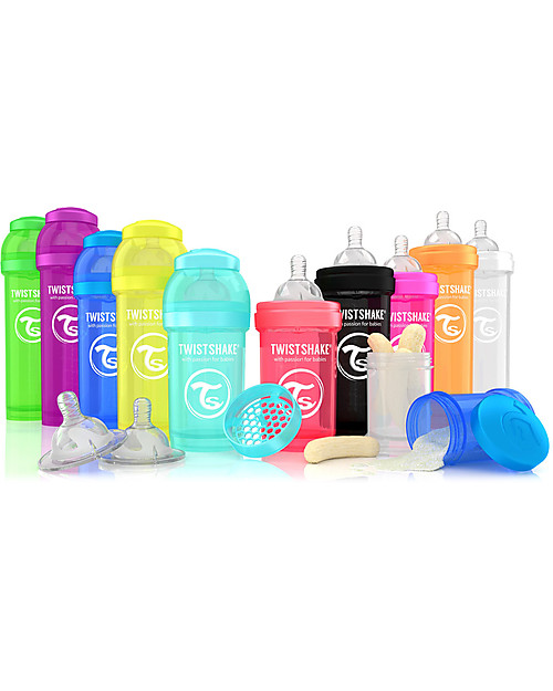 Twistshake Anti-Colic Baby Bottle 330 ml Teat L, Pink - Includes formula container and mixing net. BPA, BPS and BPF-free! Baby Bottles