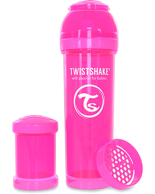 Twistshake Anti-Colic Baby Bottle 330 ml Teat L, Pink - Includes formula container and mixing net. BPA, BPS and BPF-free! Baby Bottles