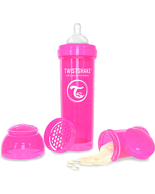 Twistshake Anti-Colic Baby Bottle 330 ml Teat L, Pink - Includes formula container and mixing net. BPA, BPS and BPF-free! Baby Bottles