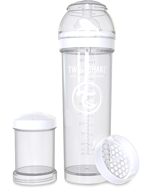 Twistshake Anti-Colic Baby Bottle 330 ml Teat L, White Diamond - Includes formula container and mixing net. BPA, BPS and BPF-free! Baby Bottles