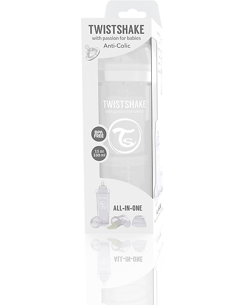 Twistshake Anti-Colic Baby Bottle 330 ml Teat L, White Diamond - Includes formula container and mixing net. BPA, BPS and BPF-free! Baby Bottles