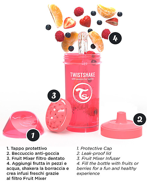 Twistshake Spill-Free Kid Bottle Fruit Splash with Fruit Mixer, 360 ml, Black Superhero - BPA, BPS and BPF-free! Non-Thermal Water Bottles