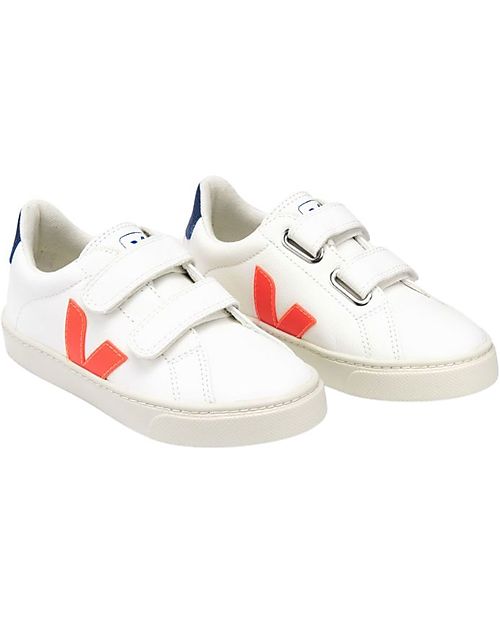 Veja Esplar Velcro Chromefree Leather Sneakers - ExtraWhite Orange Fluo Cobalt - Style and Technology with a Green Soul Sneakers