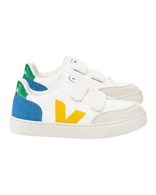 Veja Small V-12 Velcro Chromefree Leather Sneakers - Extra White Multico Indigo Sneakers