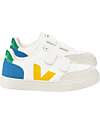 Veja Small V-12 Velcro Chromefree Leather Sneakers - Extra White Multico Indigo Sneakers