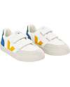 Veja Small V-12 Velcro Chromefree Leather Sneakers - Extra White Multico Indigo Sneakers