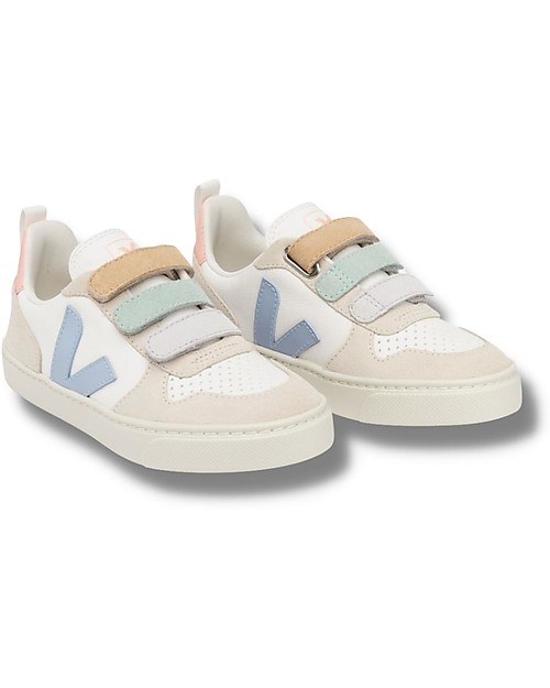 Veja V-10 Velcro Chromefree Leather Sneakers - Multico ExtraWhite Steel - Style and Technology with a Green Soul Sneakers