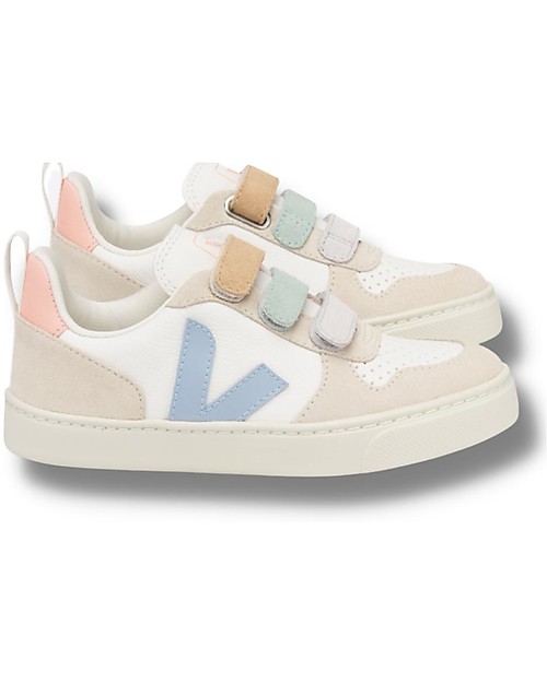 Veja V-10 Velcro Chromefree Leather Sneakers - Multico ExtraWhite Steel - Style and Technology with a Green Soul Sneakers