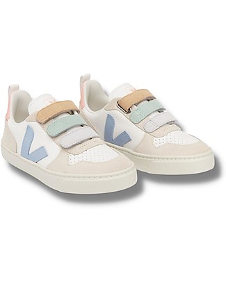 Veja V-10 Velcro Chromefree Leather Sneakers - Multico ExtraWhite Steel - Style and Technology with a Green Soul Sneakers