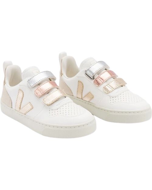 Veja V-10 Velcro Chromefree Leather Sneakers - Multico White Shiny - Style and Technology with a Green Soul Sneakers