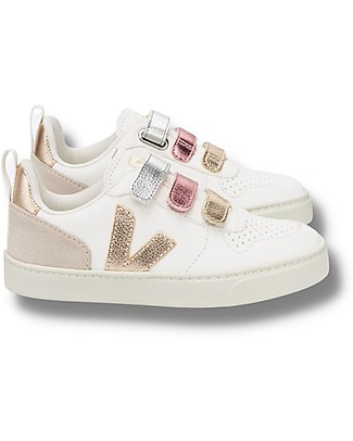 Veja V-10 Velcro Chromefree Leather Sneakers - Shiny ExtraWhite Multico - Style and Technology with a Green Soul Shoes