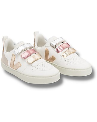 Veja V-10 Velcro Chromefree Leather Sneakers - Shiny ExtraWhite Multico - Style and Technology with a Green Soul Shoes