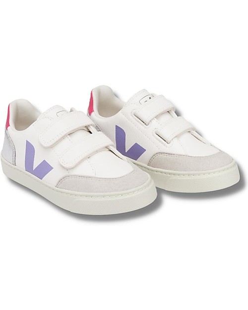 Veja V-12 Velcro Chromefree Leather Sneakers - ExtraWhite Multico Silver - Style and Technology with a Green Soul Sneakers